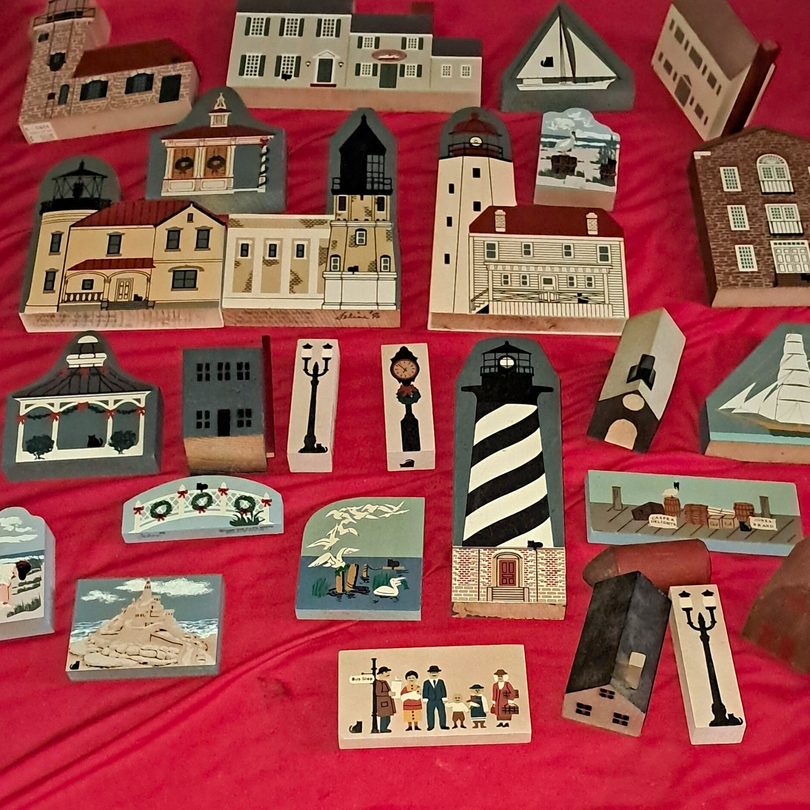 29 Piece Cat's Meow Village Hand Painted Signed Taber Coastal Village Lot