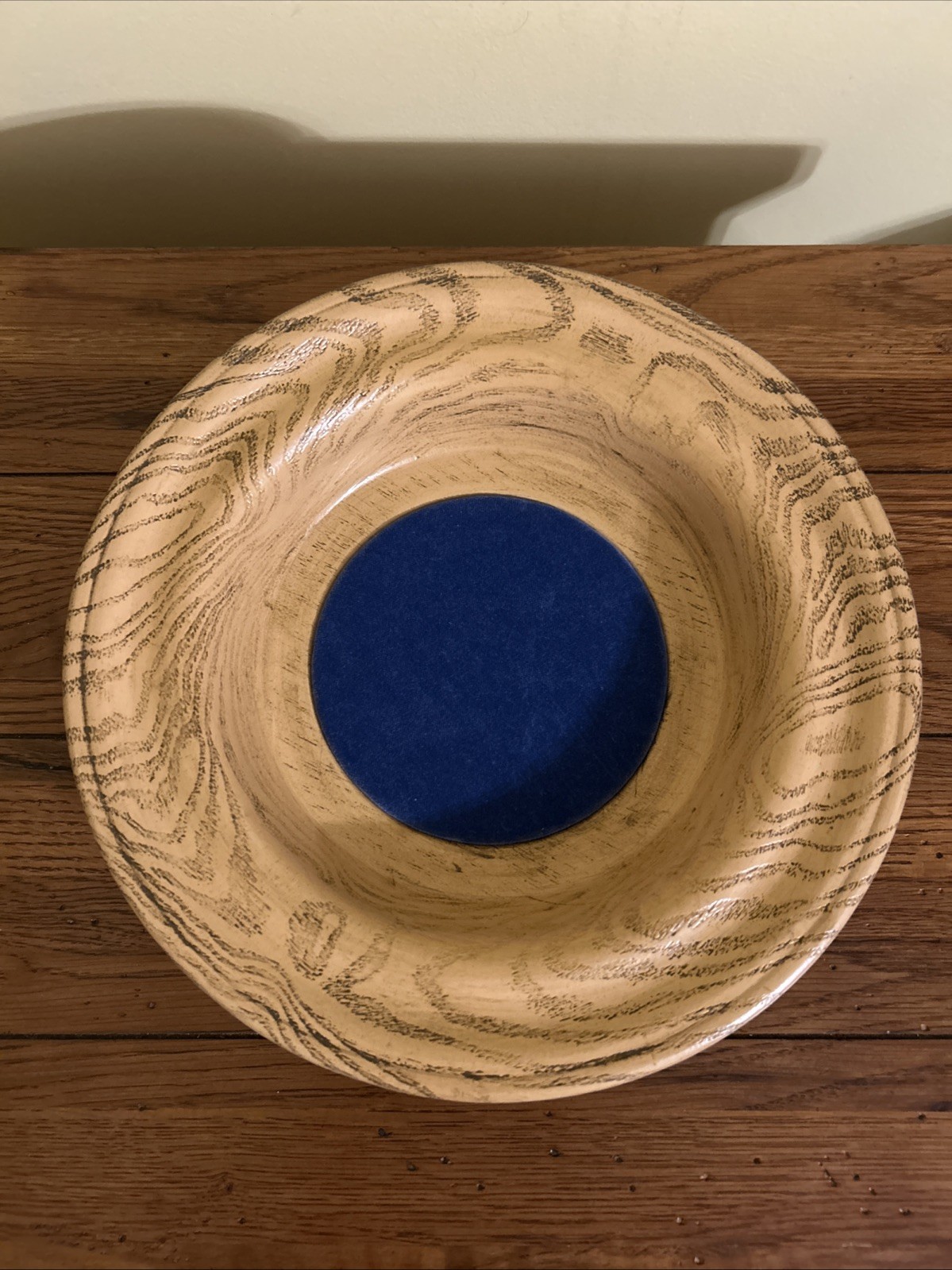 Vintage 12” Faux Oak Wood Church Offering Monetary Collection Plate Blu Felt USA Vintage 12” Faux Oak Wood Church Offering Monetary Collection Plate Blu Felt USA