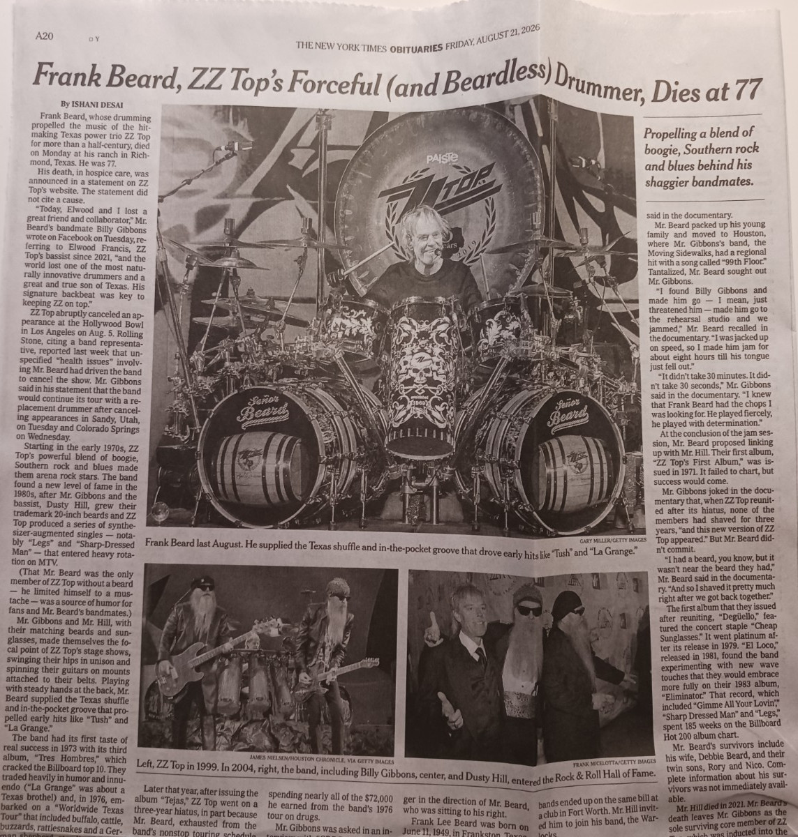Frank Beard 77 Drummer ZZ Top   Obituary New York Times