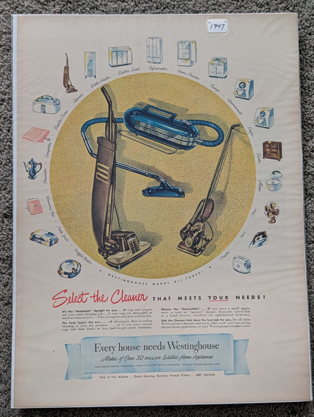 Westinghouse Appliances Ad Vintage 1940s Mid Century Household Wall Art 1947