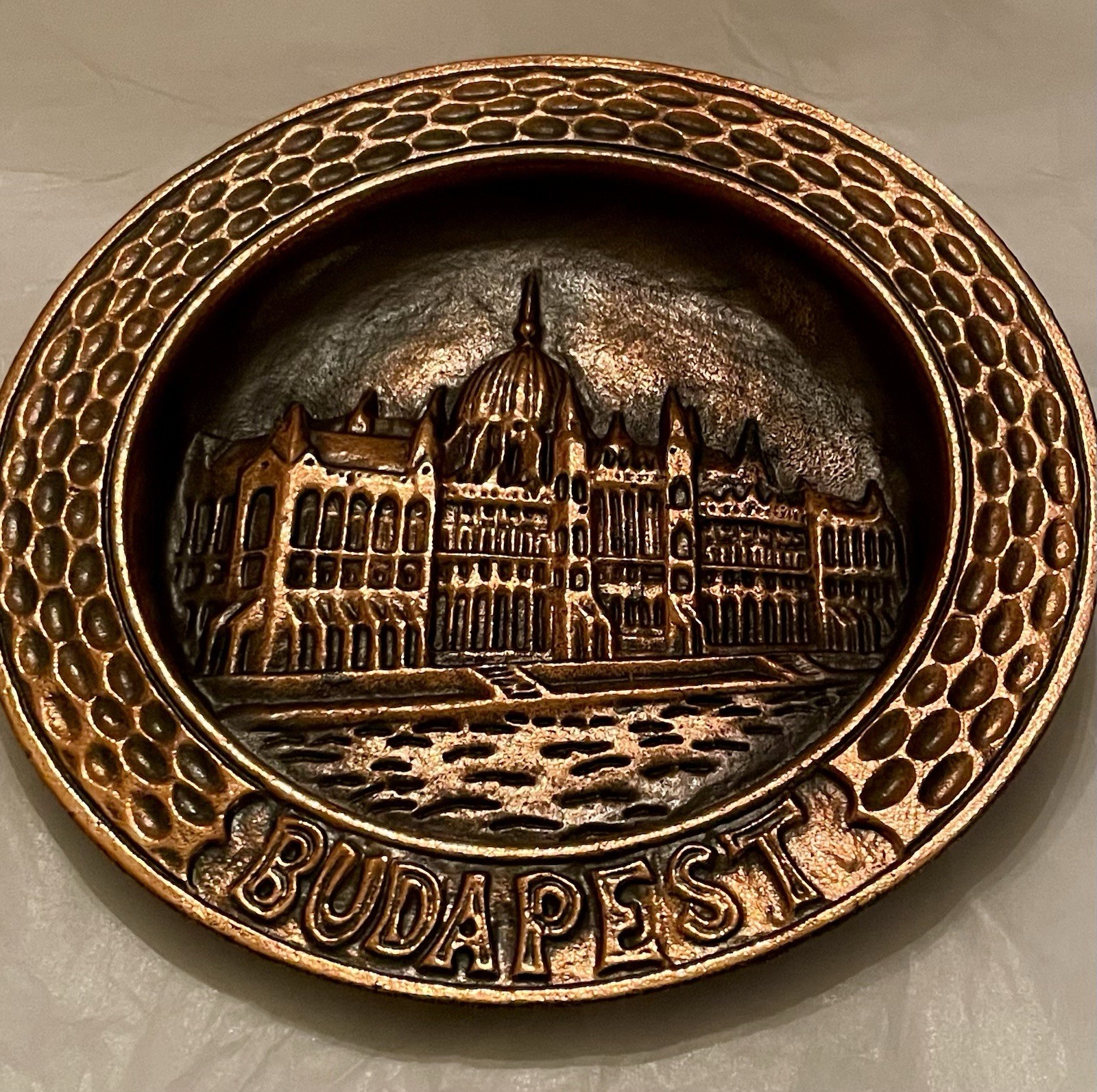 Budapest Hungary Cityscape Copper Hanging Plate Plaque 7” Heavy Collectors VTG