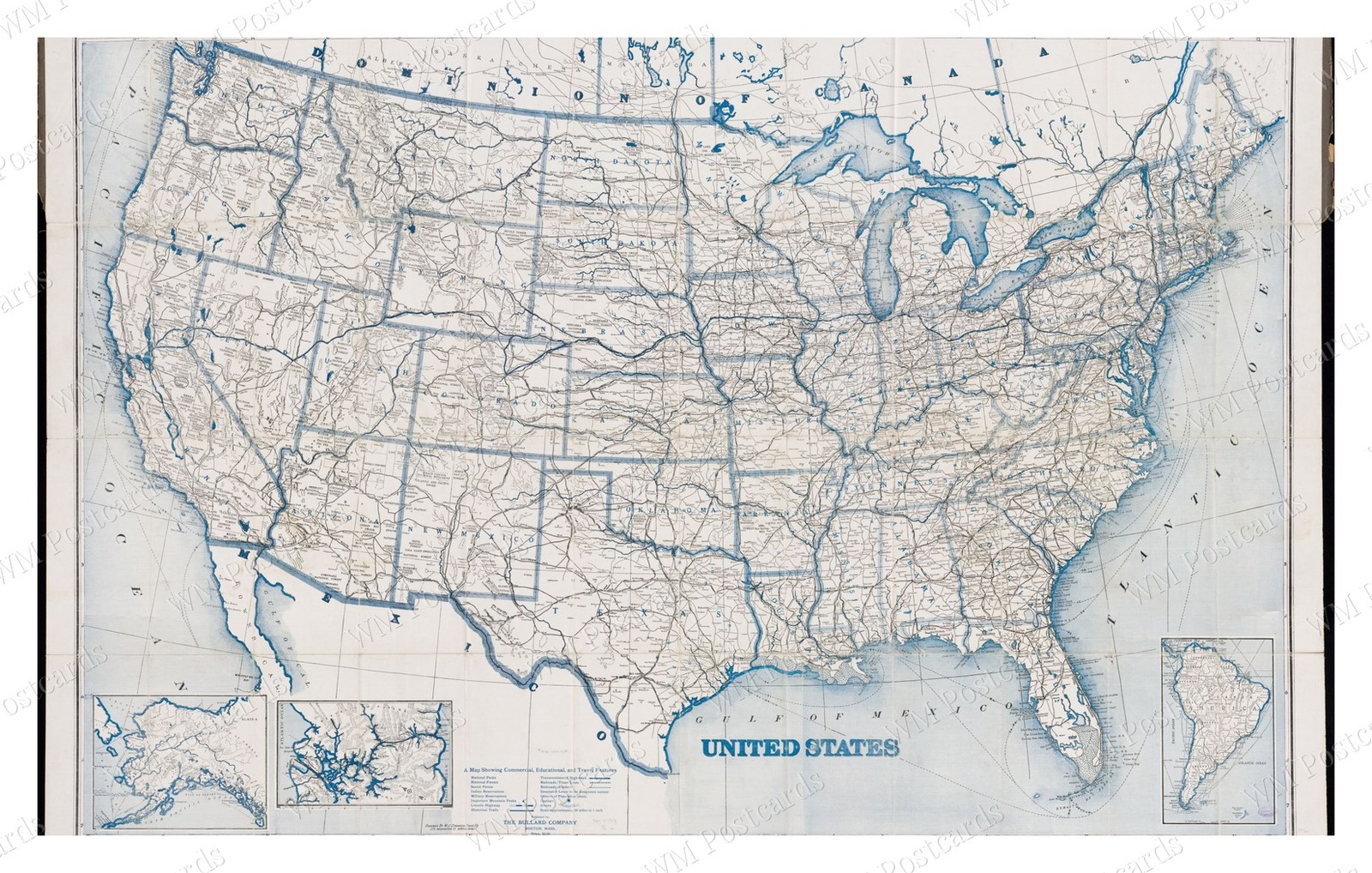 United States 1915 Commercial Educational Travel Map Standard Postcard