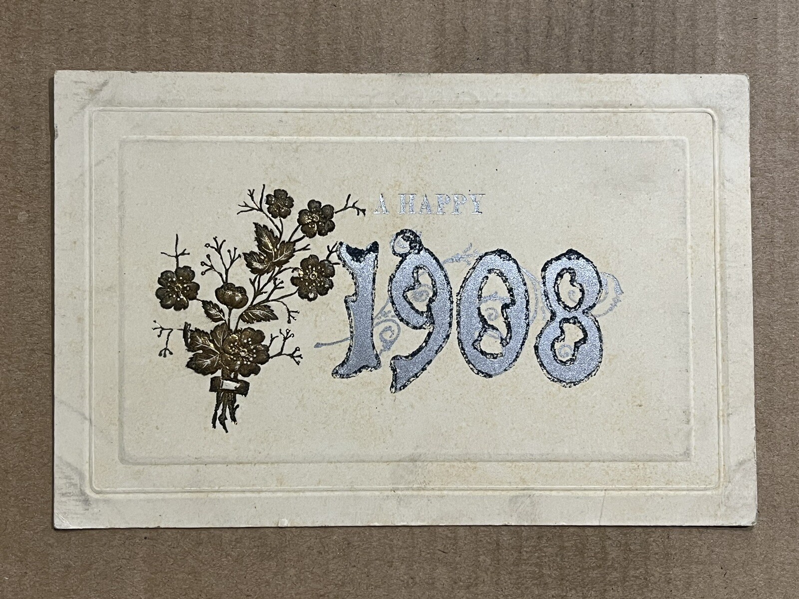 Postcard 1908 New Year Greetings Gold Flowers Rockford IL Antique PC