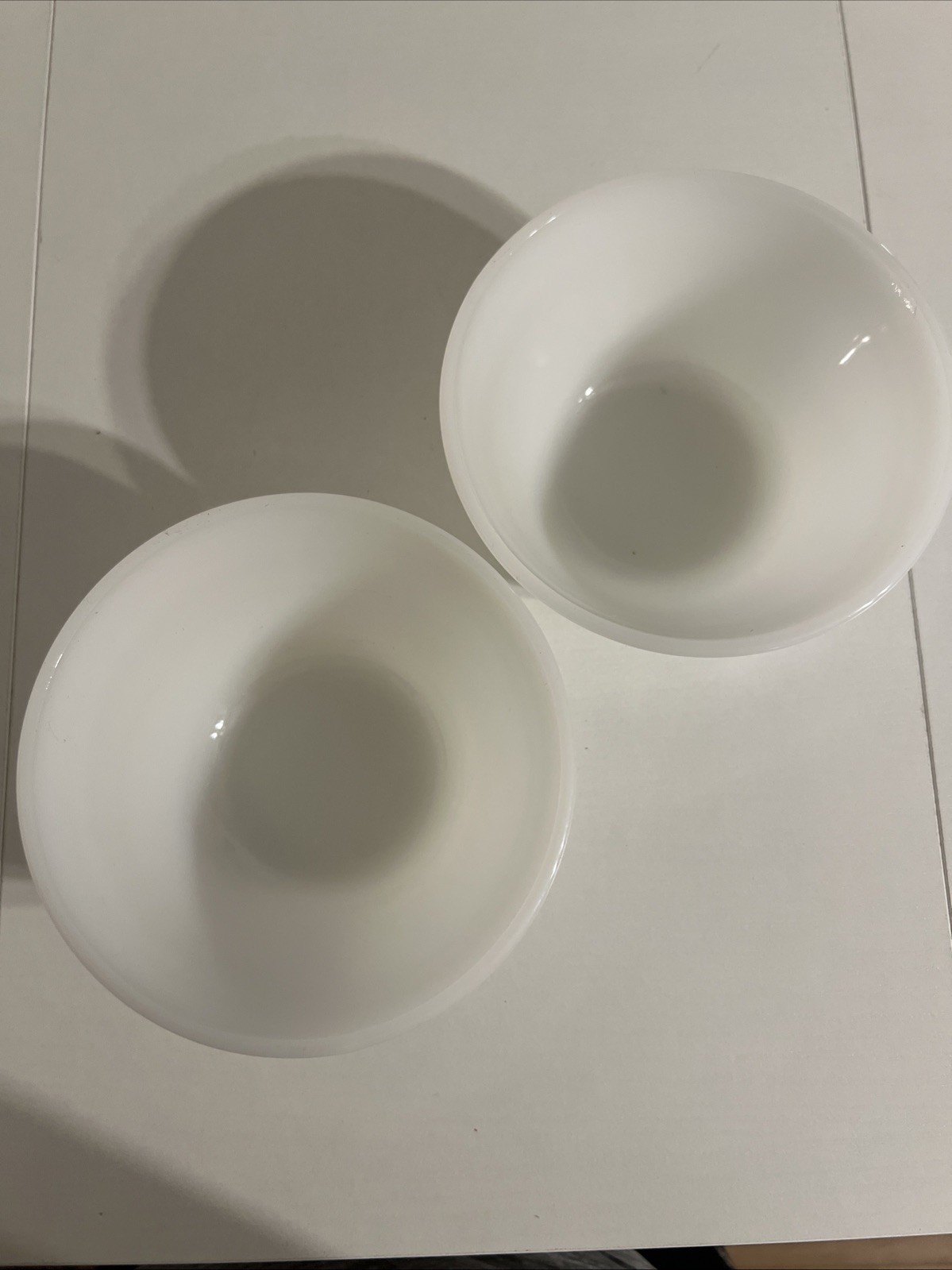 Federal Glass White Dbl Bands Milk Glass Bowls 5” Excellent Condition Set of 2