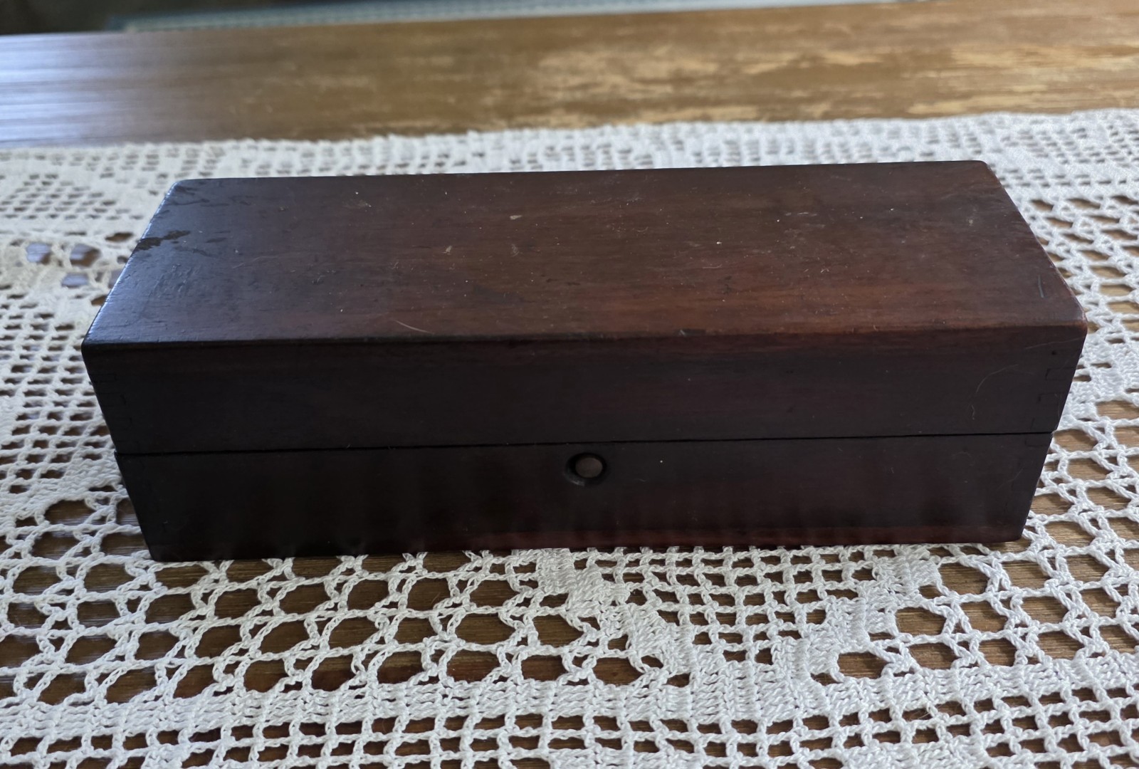 Antique Dark Wood Box Push Button Lock Mahogany? Keepsake Drafting Writing