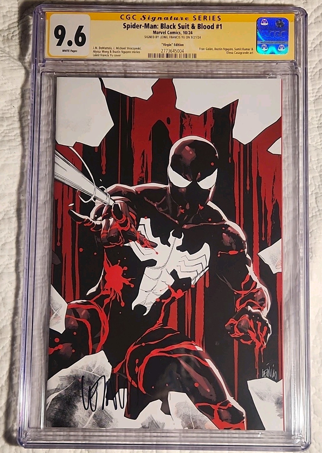 Marvel Spider-Man: Black Suit & Blood #1 CGC 9.6 Signed Yu Virgin Variant Marvel Spider-Man: Black Suit & Blood #1 CGC 9.6 Signed Yu Virgin Variant