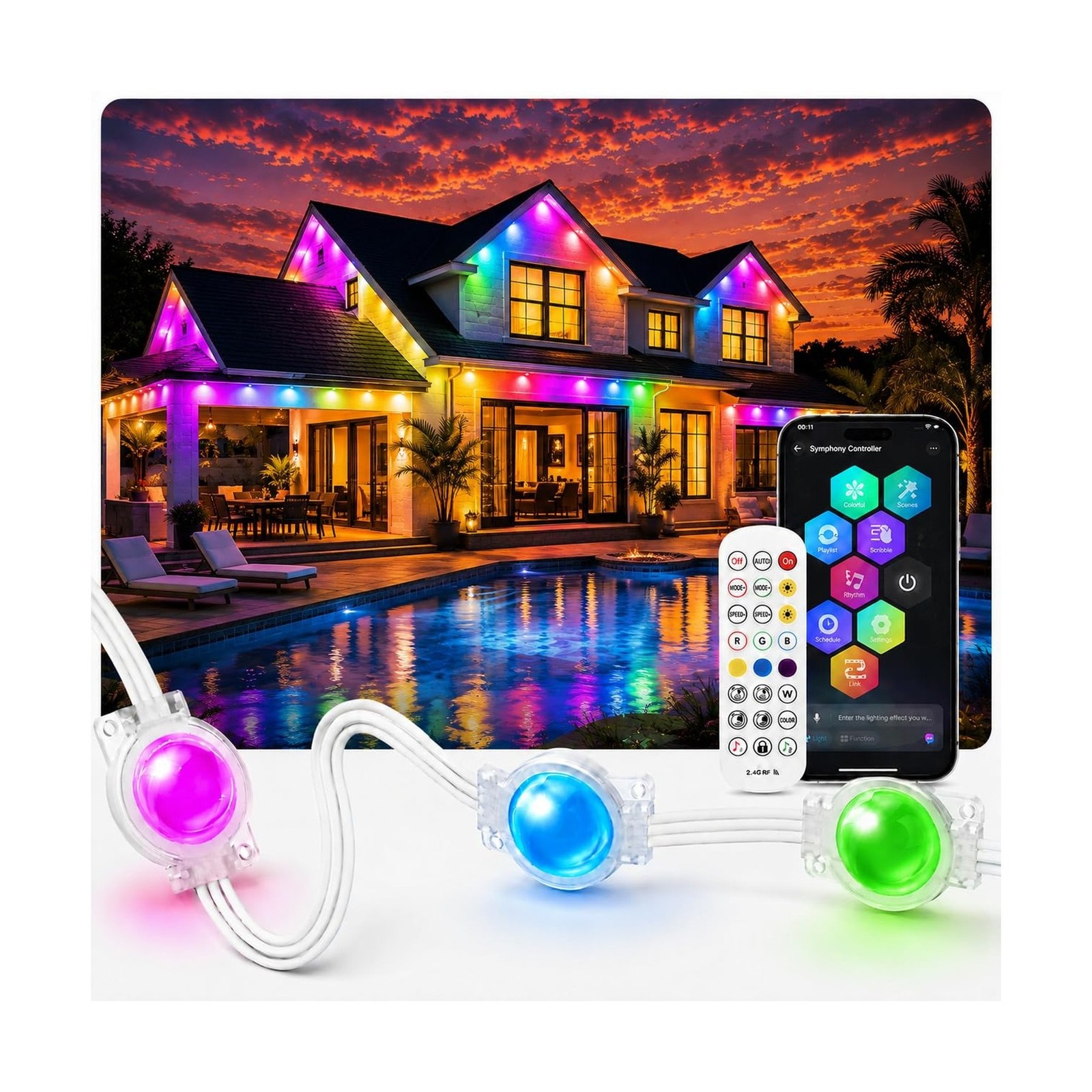 200FT Permanent Outdoor Lights for House, RGB+IC Smart Christmas Lights 200FT