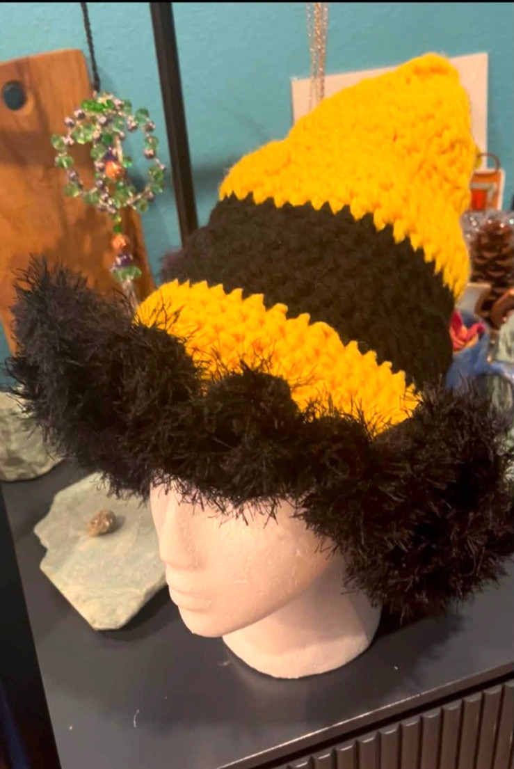 SALE Hand Crochet Witch Made Black Yellow Bee Halloween Hat SIZE LARGE Hat SALE Hand Crochet Witch Made Black Yellow Bee Halloween Hat SIZE LARGE Hat