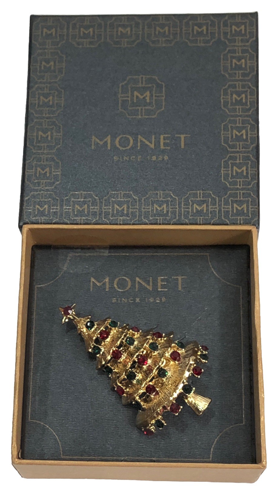 Monet Brooch Christmas Tree Gold Tone Rhinestone 2.5 inch - New in Box Monet Brooch Christmas Tree Gold Tone Rhinestone 2.5 inch - New in Box