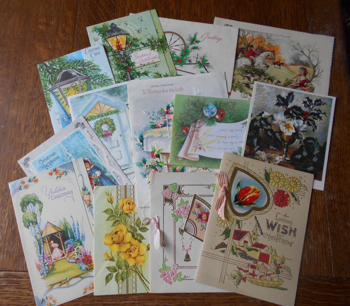 13 - VINTAGE CHRISTMAS CARDS  - USED BUNDLE - 1940 / 50's -