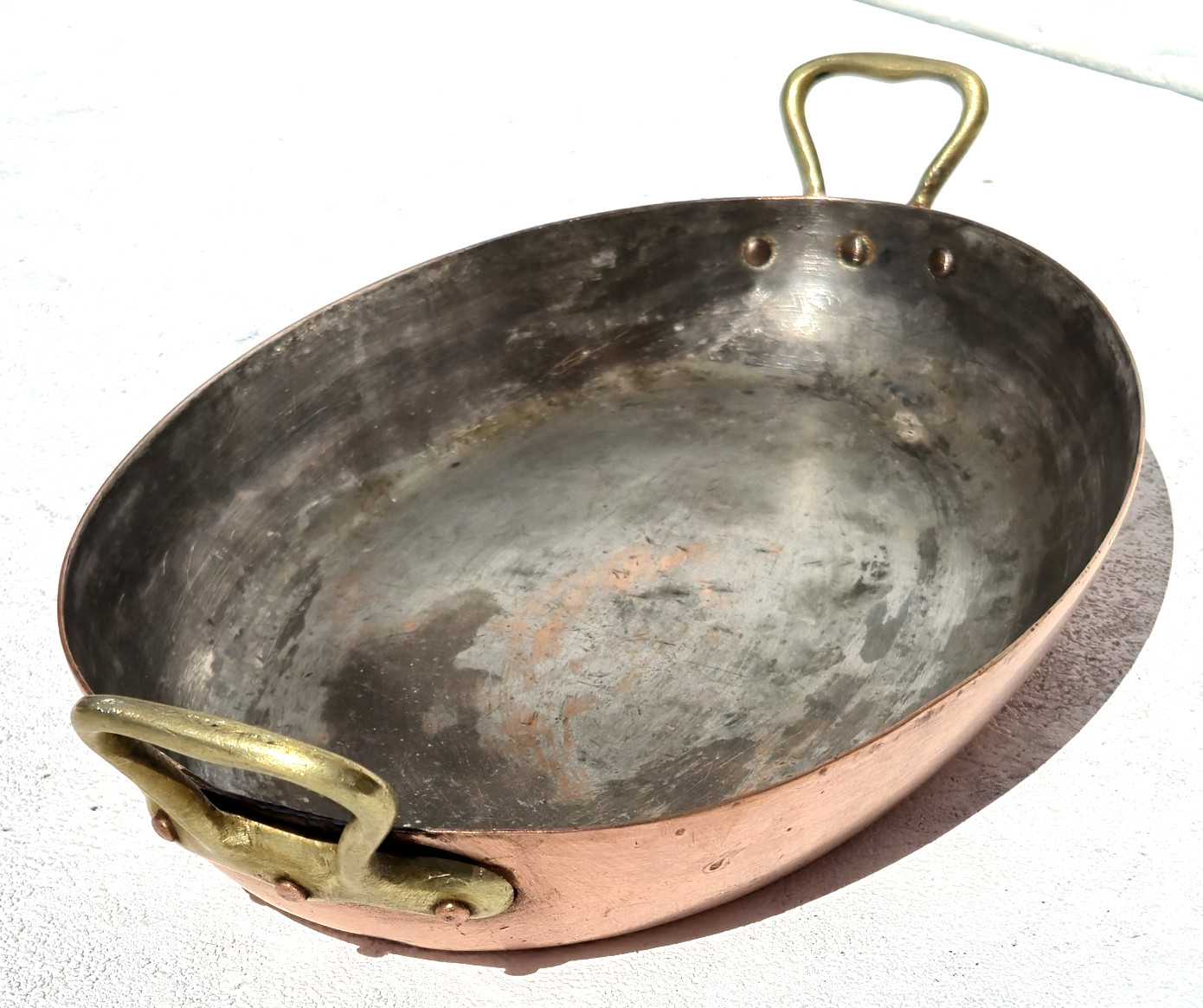 Vintage 11.8inch French Oval Copper Frying Pan Made in France 2lbs Gift Idea