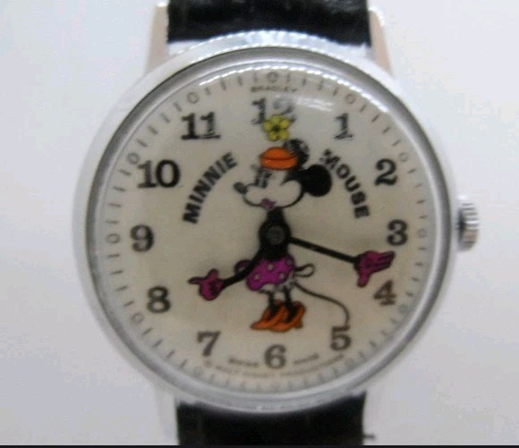 Bradley Vintage 70\'s Pie Eye Minnie Mouse Hand Wind Watch Disney & Clear Dial