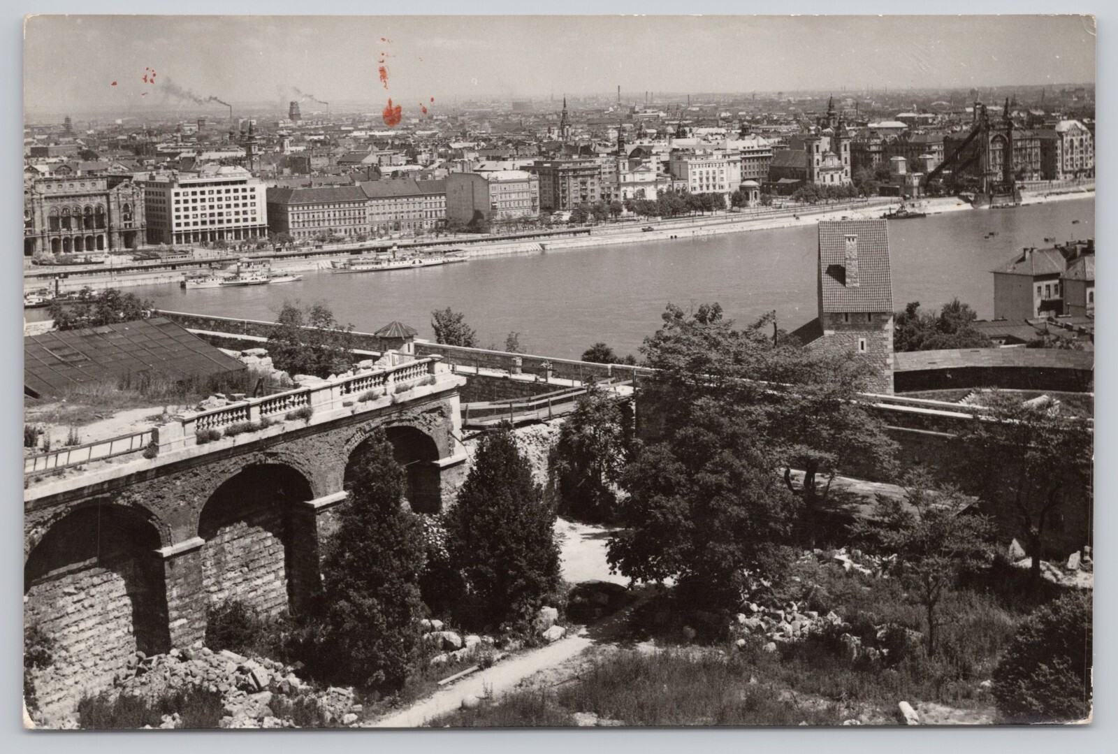 Budapest Hungary, Citadel Skyline View, Danube, Vintage RPPC Real Photo Postcard