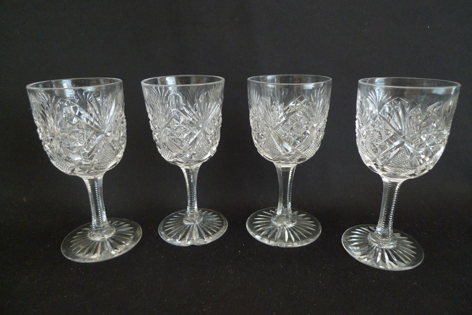 VINTAGE AMERICAN BRILLIANT CUT GLASS CRYSTAL SET (4) STEMMED CORDIAL GLASSES 2oz