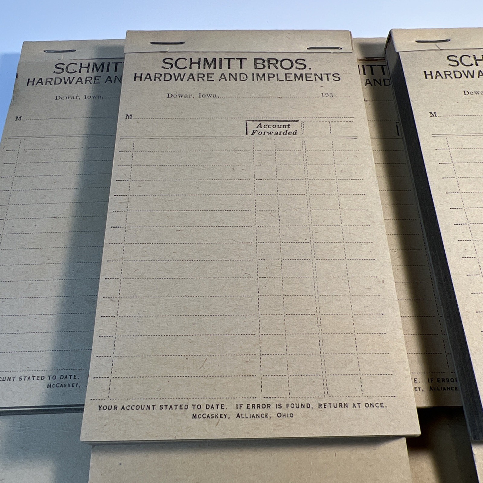 5-Vintage 1930’s Carbon Copy Receipt Book Schmitt Bros Hardware Dewar, Iowa USA
