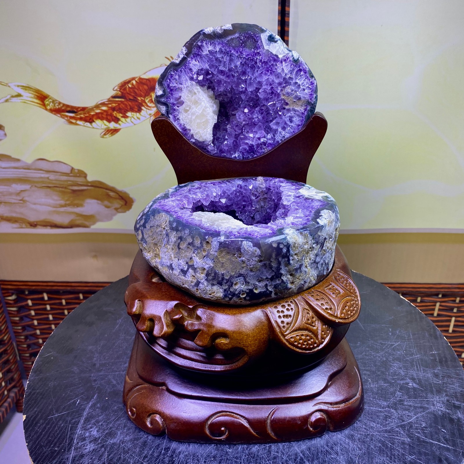 11.4LB Natural Agate Treasure Basin Quartz Geode Crystal Healing decor+stand