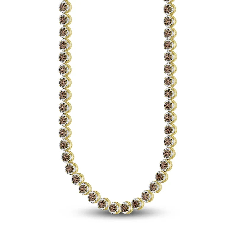 New Fashioned Men's Brown & White Diamond Necklace 6 ct 18K Yellow Gold Over 22”