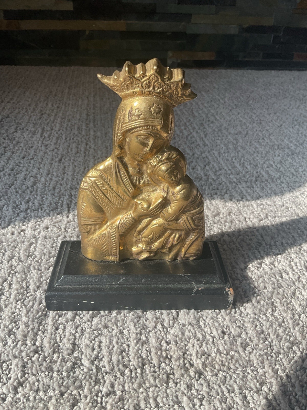 Vintage Mother & Child Brass Statue 