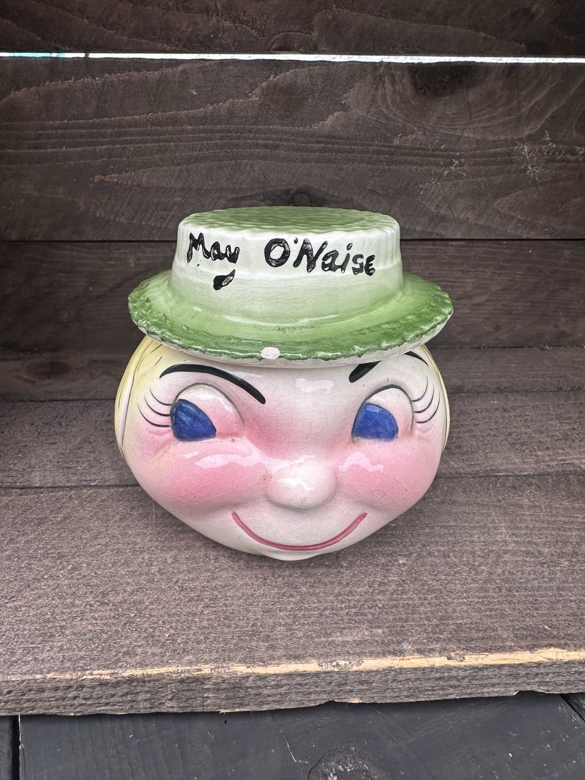 VTG  1950s Rare Anamorphic DeForest CA Pottery May O\'Naise Jar Pixieware  READ