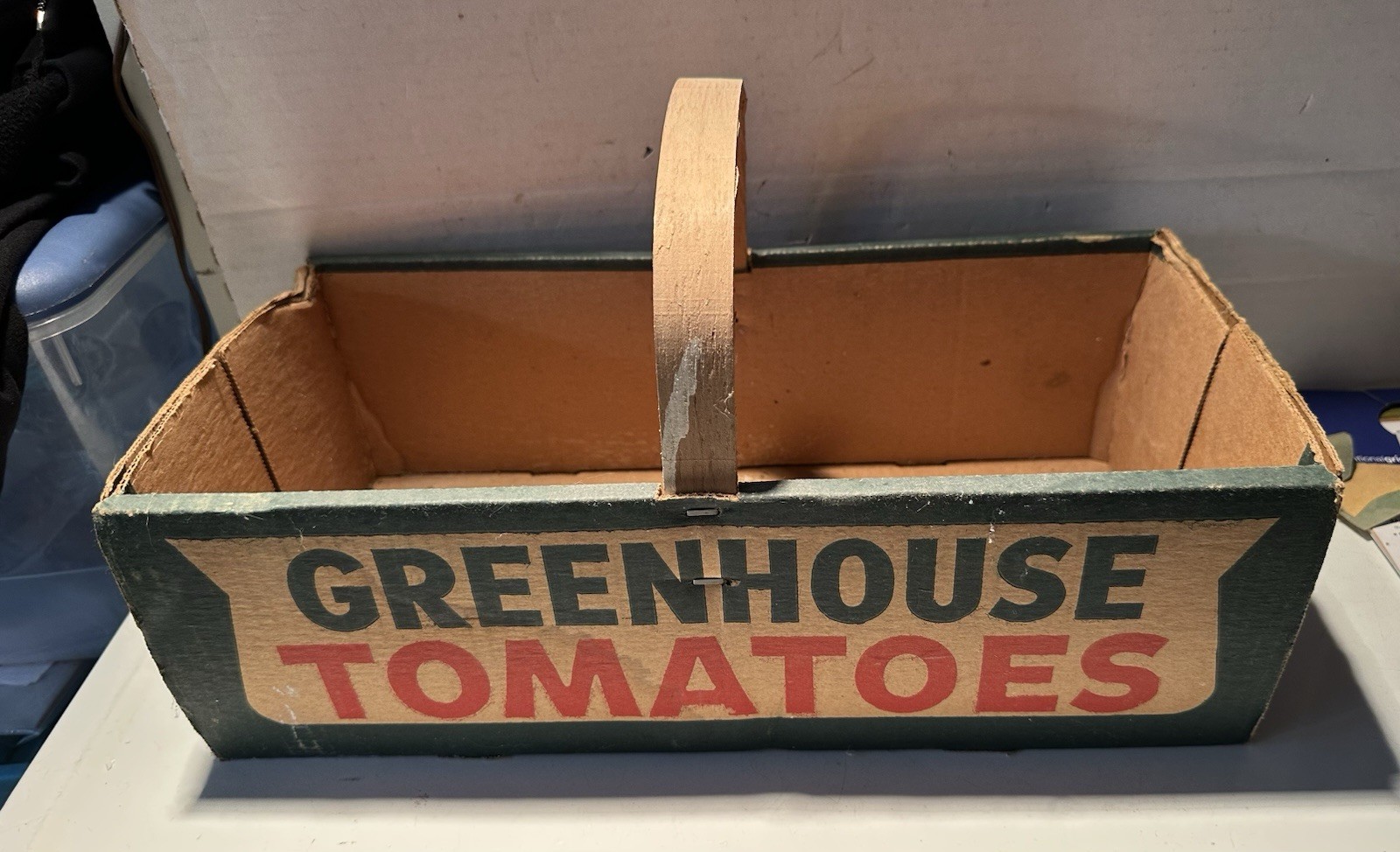 Vintage Cavalier Bartter Greenhouse Tomatoes Box Carrier Basket Bent Wood Handle