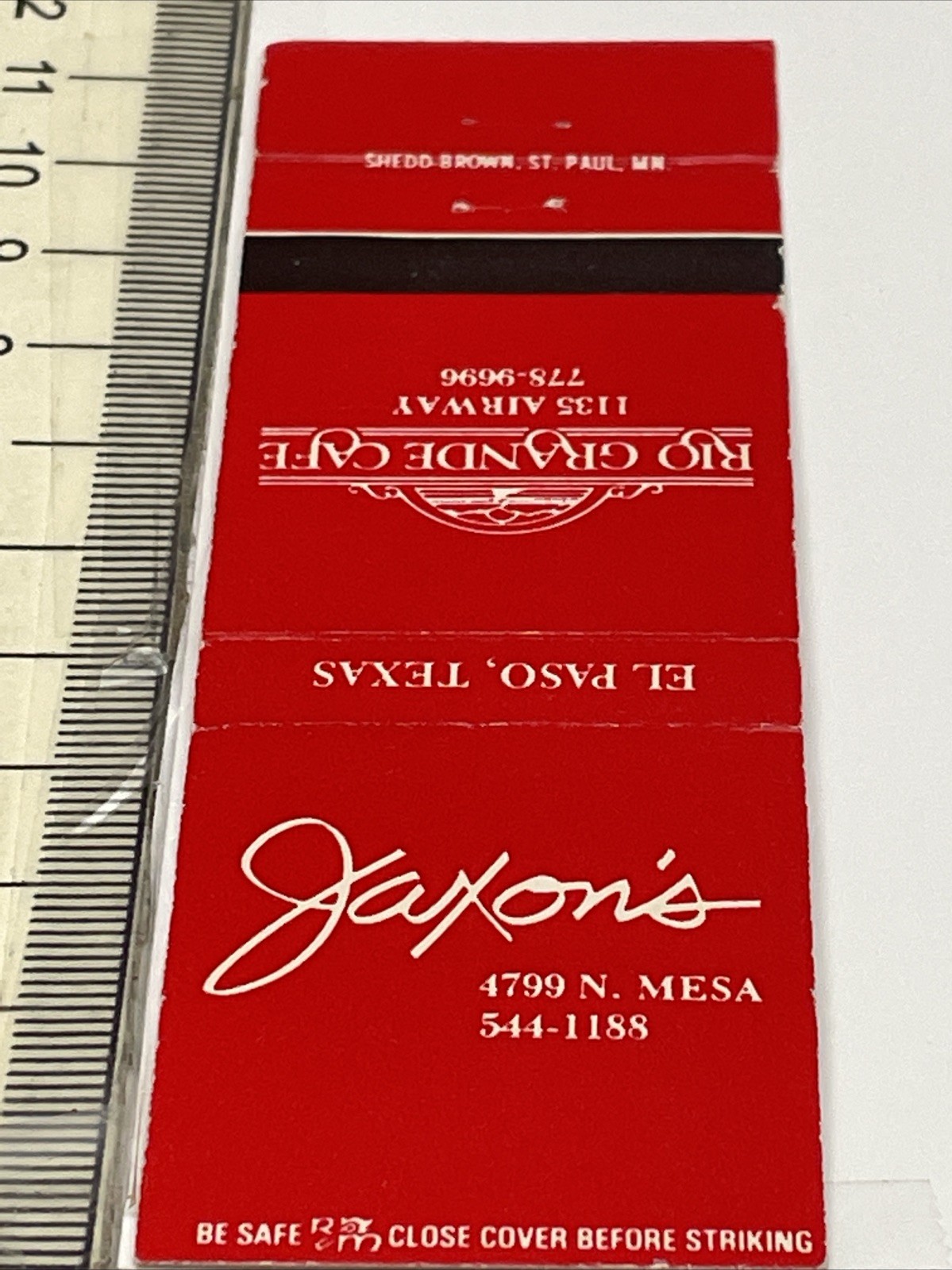Matchbook Cover  Jaxon’s   Rio Grand Cafe  EL Paso, Texas  Unstruck gmg