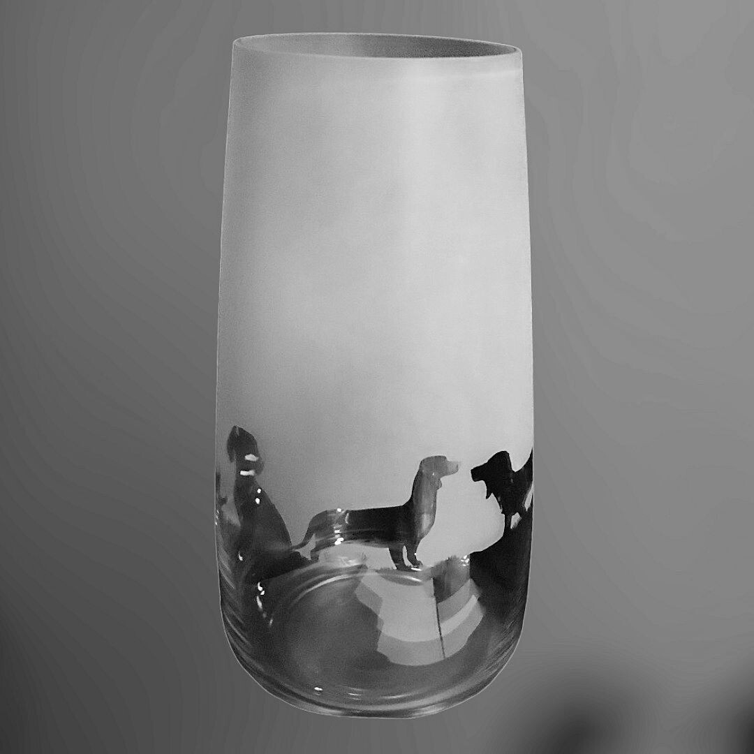 DACHSHUND VASE 30cm Crystal Glass Flower Vase with Dachshund Frieze design