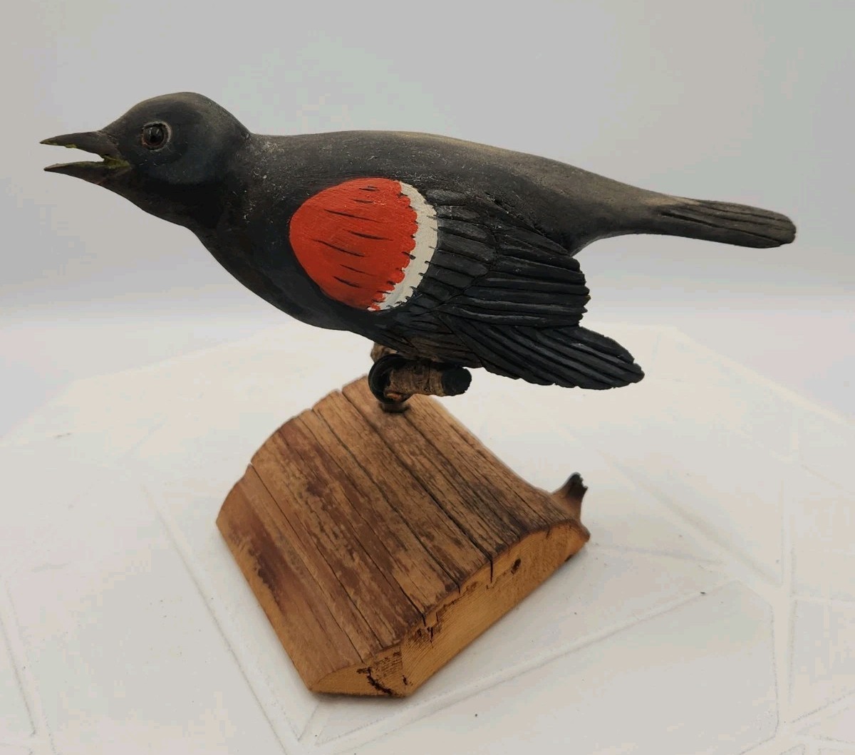 1970 Herb Babbitt Bird Wood Carved Red Winged Blackbird Millville NJ Folkart 1970 Herb Babbitt Bird Wood Carved Red Winged Blackbird Millville NJ Folkart