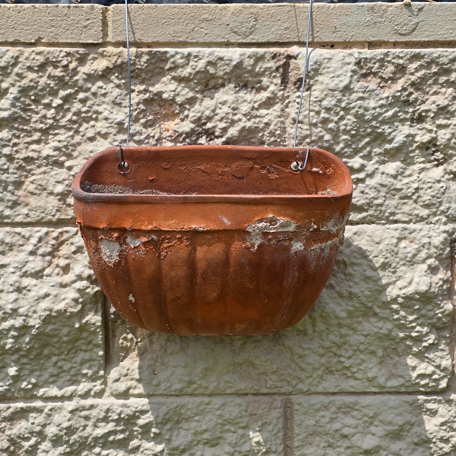Vintage Italian Terracotta Wall Pocket Planter Hanging Half Moon Ribbed Clay Pot