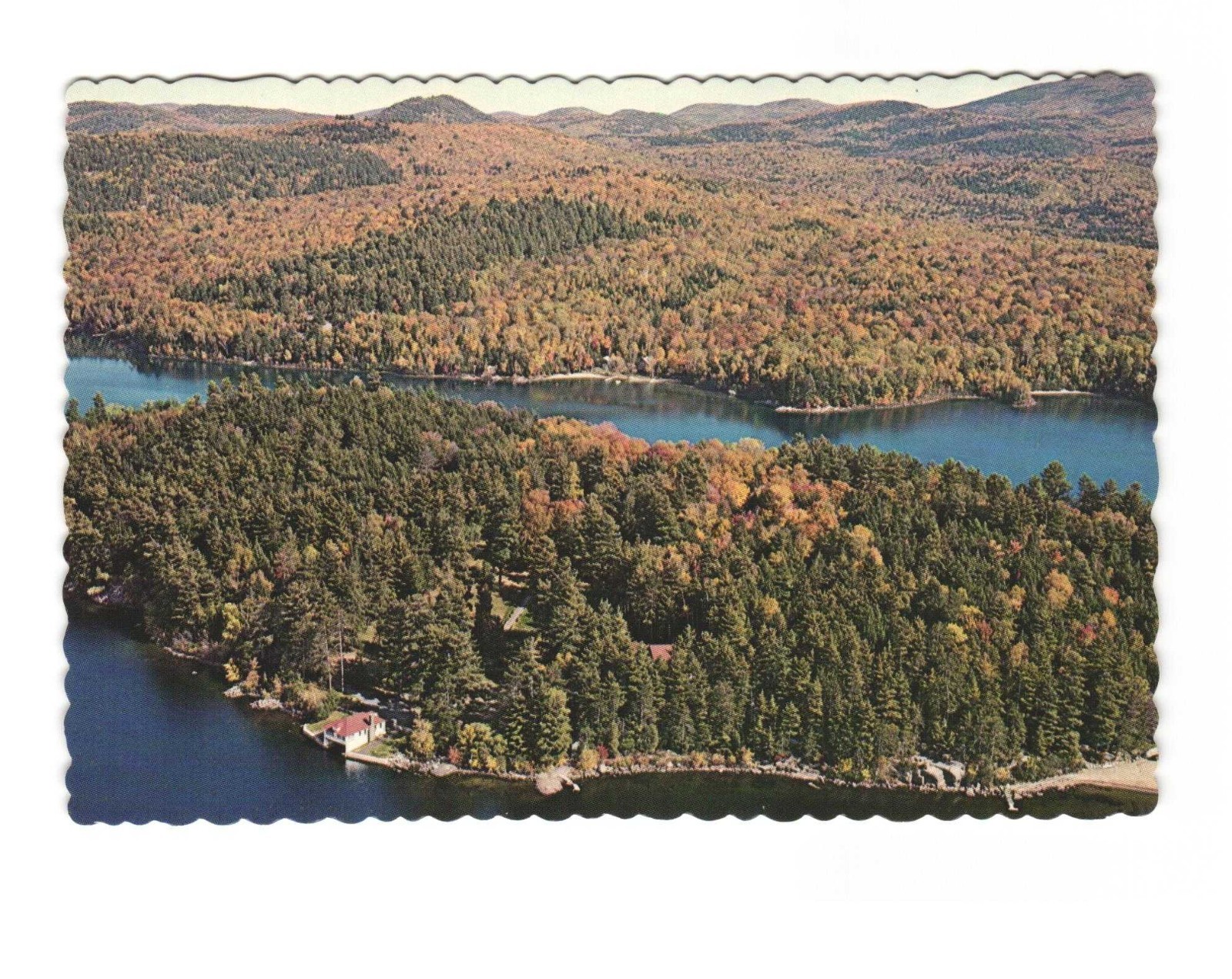 Word of Life Inn, SCHROON Lake NY island from the air VTG postcard UNP