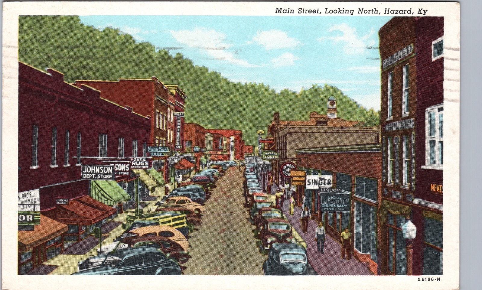 DOWNTOWN MAIN STREET hazard ky original vintage postcard kentucky dukes of