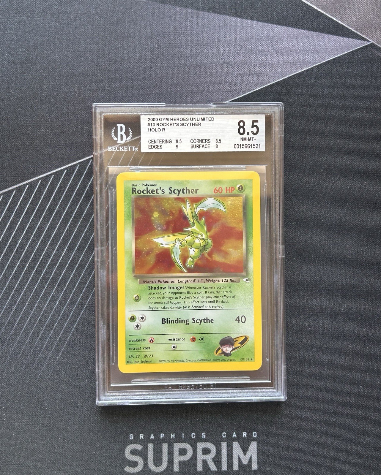 POKEMON ROCKET'S SCYTHER CARD 13/132 BGS 8.5 GYM HEROES CARD BECKETT
