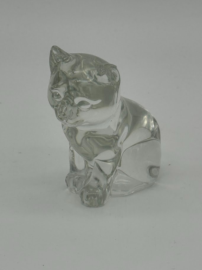Vintage Clear Glass Cat Figurine Sitting Kitten Paperweight Decor 3.5in
