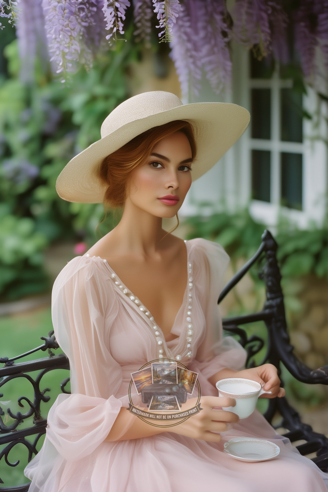 Gorgeous Woman Blush Pink Chiffon Tea Dress Pearl Buttons Wide 4X6 Fantasy Photo