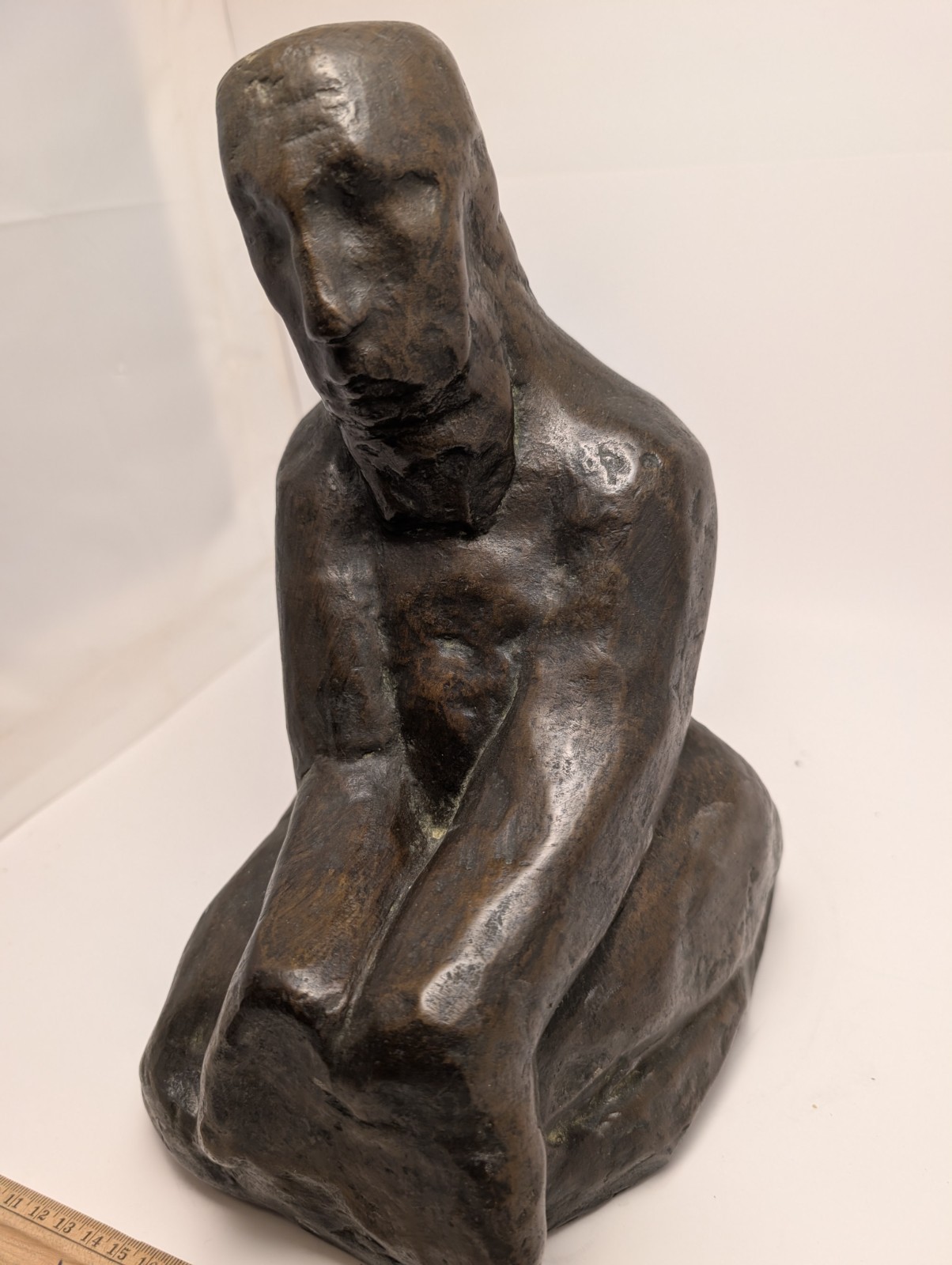 Leonard Schwartz Signed 1957 Seated Man Bronze Sculpture MatteFinish Art Decor 