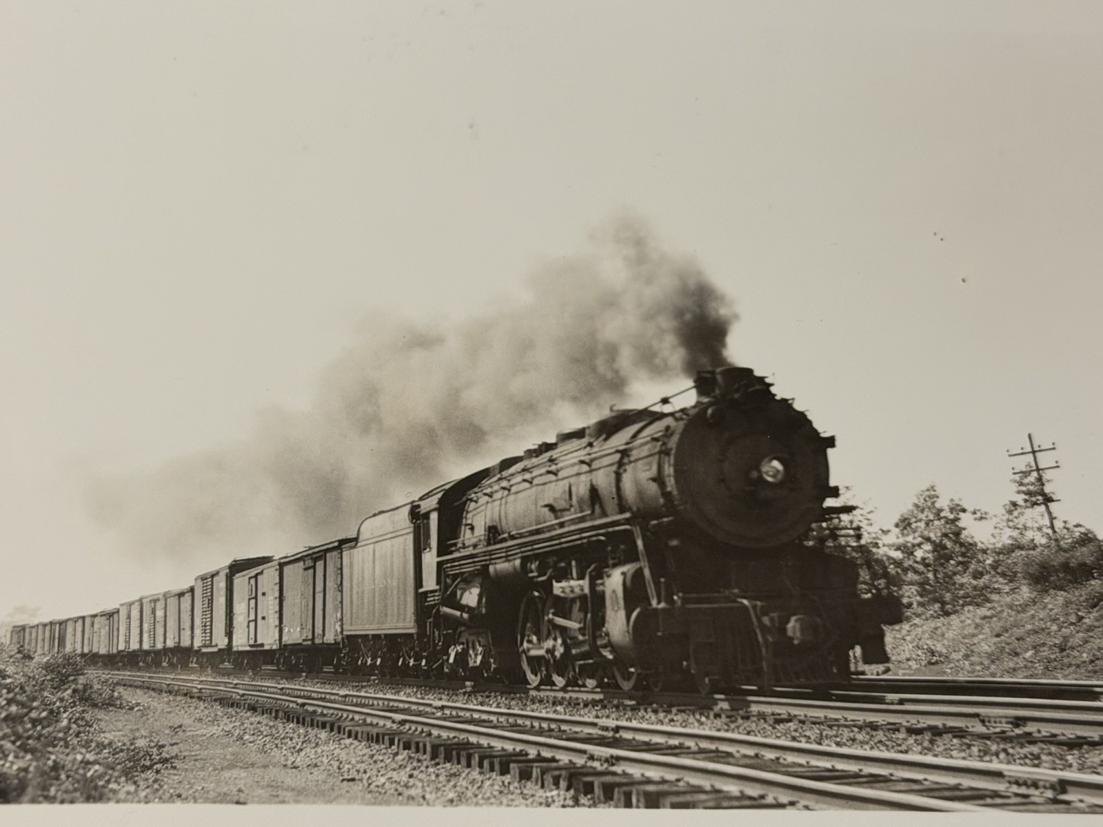 Vintage 3.5x6 Photo Steam Locomotive Freight Train Wooden Boxcars Smoke Action 