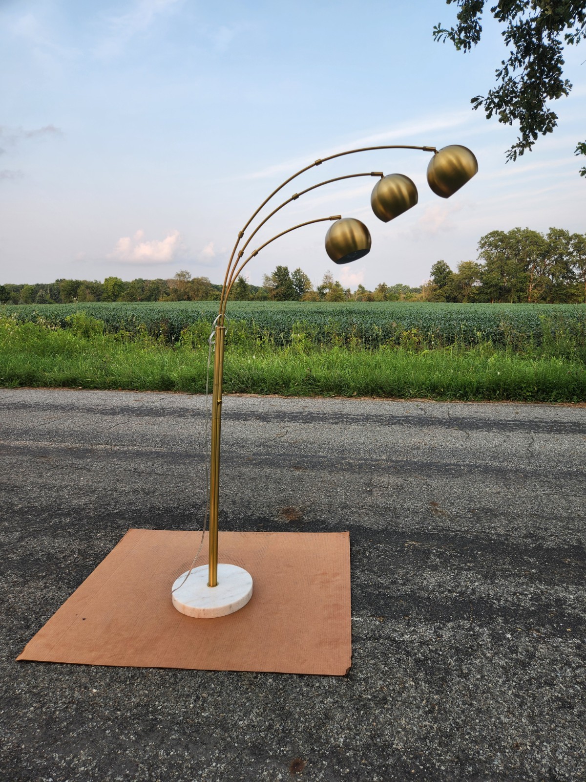 MID CENTURY MODERN GUZZINI STYLE ARC FLOOR LAMP WITH 3 ARMS MARBLE BASE 72\