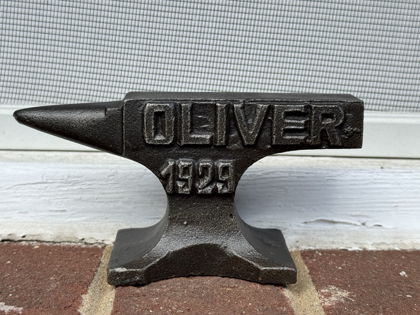 OLIVER 1929 Cast Iron Miniature Embossed Anvil - OLIVER TRACTOR - See Photos