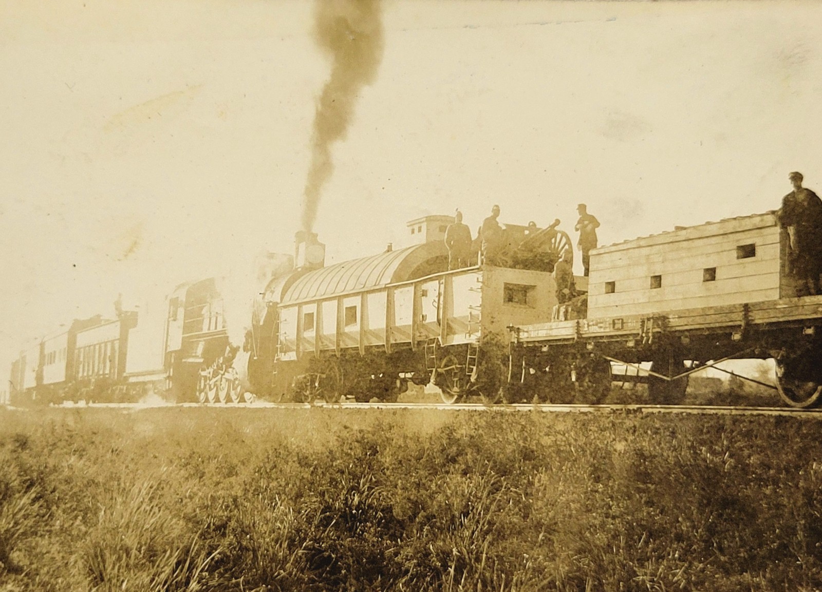 IJA Japanese Army Troops Guarding Train Manchuria c1932 Armored Rail Photo