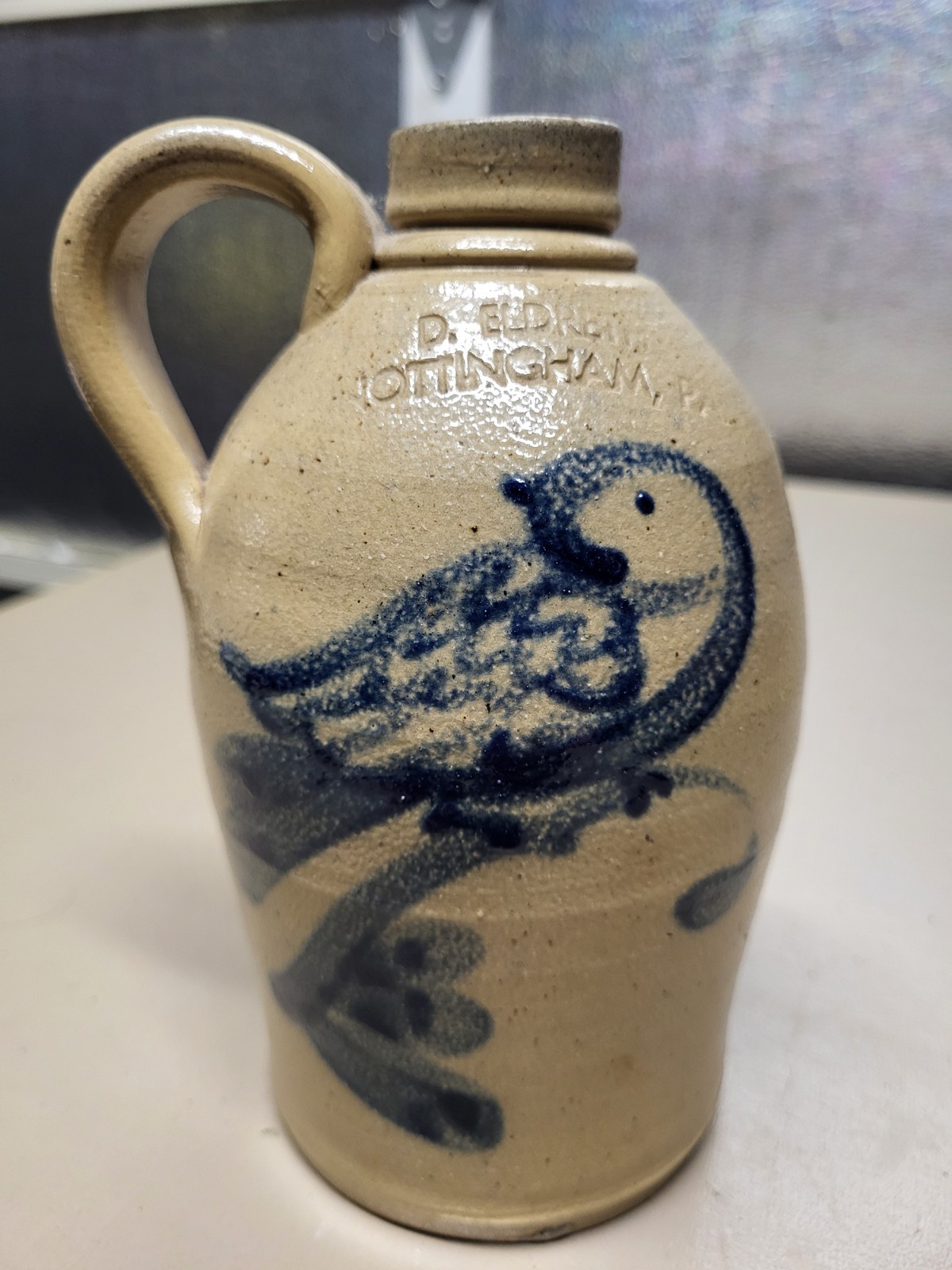 D. Eldreth Salt Glazed Stoneware Bird Jug 7\
