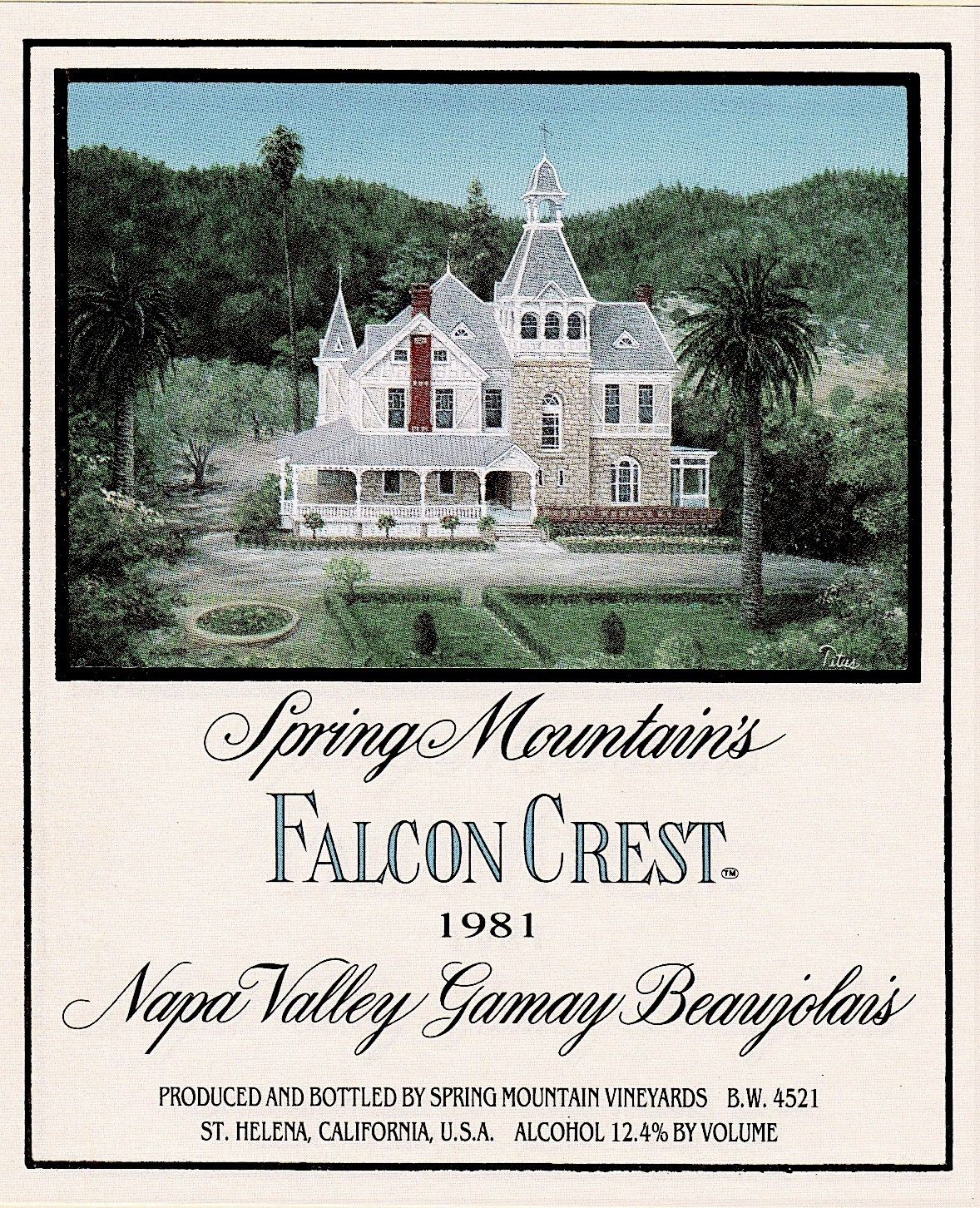 1981 Falcon Crest wine label from Spring Mountain Vineyards NEW UNUSED