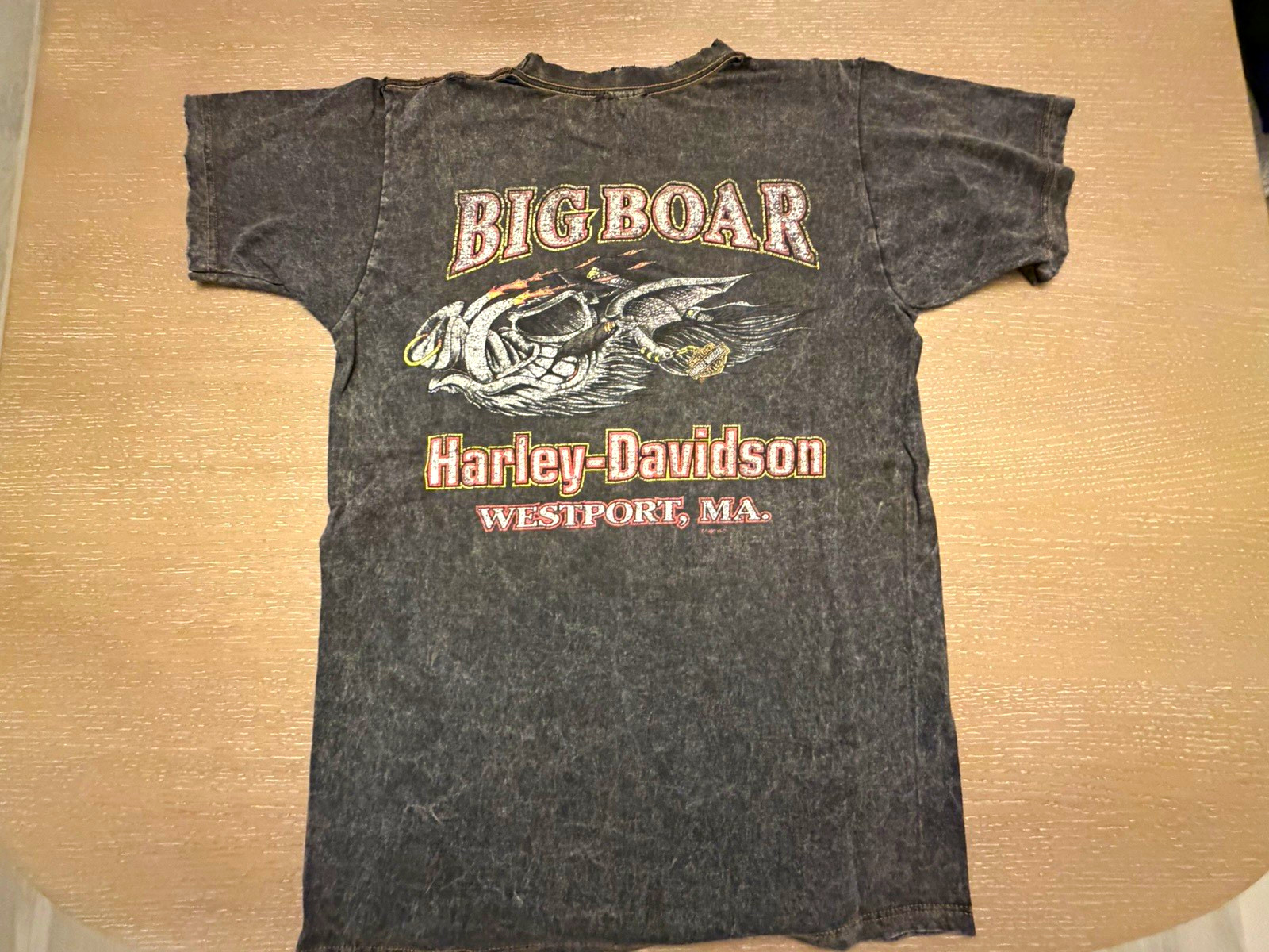 1998 Harley Davidson Big Boar Vintage T Shirt USA Distressed Eagle Biker Tee M