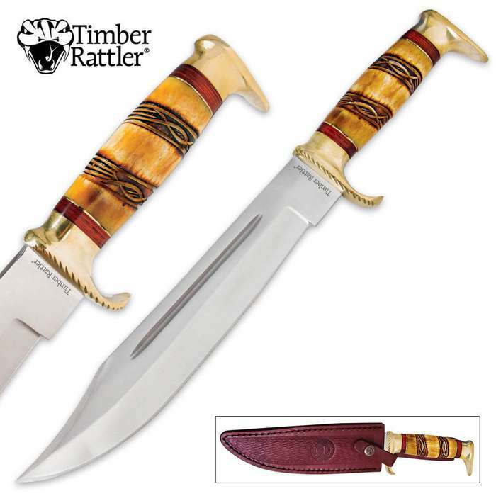 Timber Rattler Genuine Bone Fixed Blade Knife with Sheath | 16