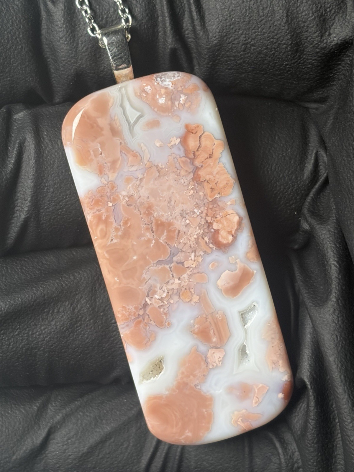 Lovely Cotton Candy Agate Pendant Handmade Jewelry Druzy Necklace Mexico