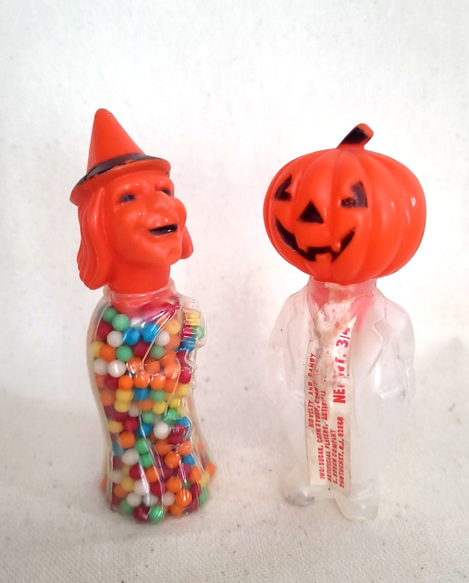 Vtg Halloween * ROSBRO * Witch & Jack o Lantern Candy Container s