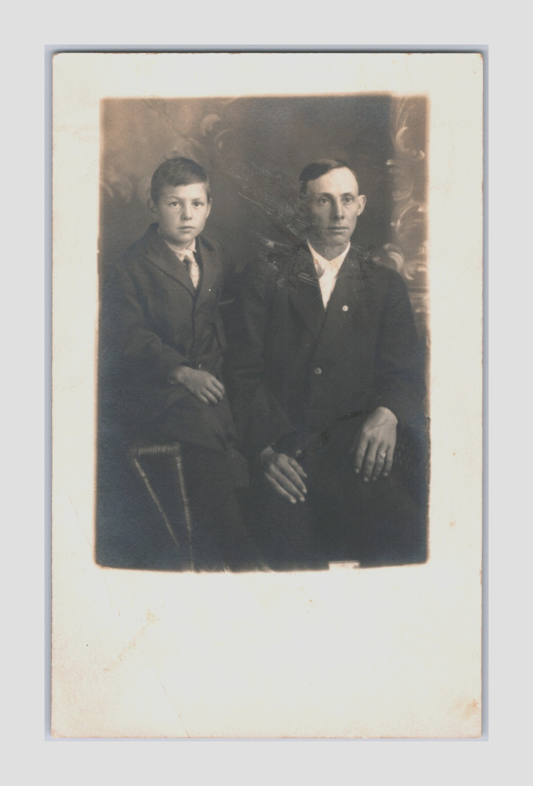 Antique Unused AZO-sb RPPC Man Father Boy Son Studio/Formal Pose Family Males