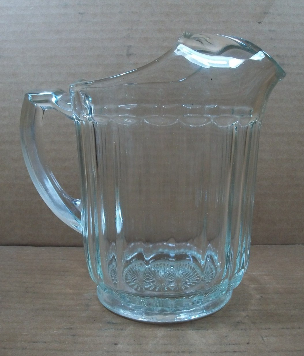 Vintage Heavy Clear Glass 20 Panel Pitcher with Ice Guard ~ Starburst Bottom