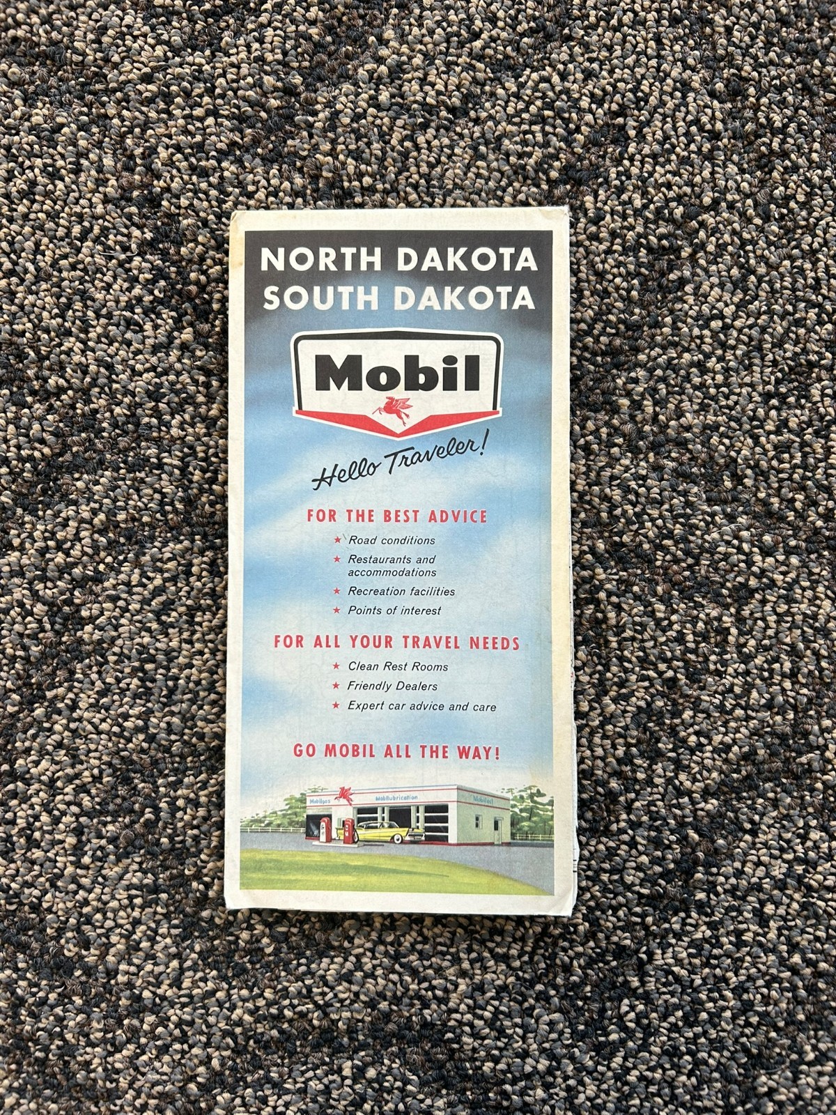 Vintage 1957 Mobil Road Map - North & South Dakota