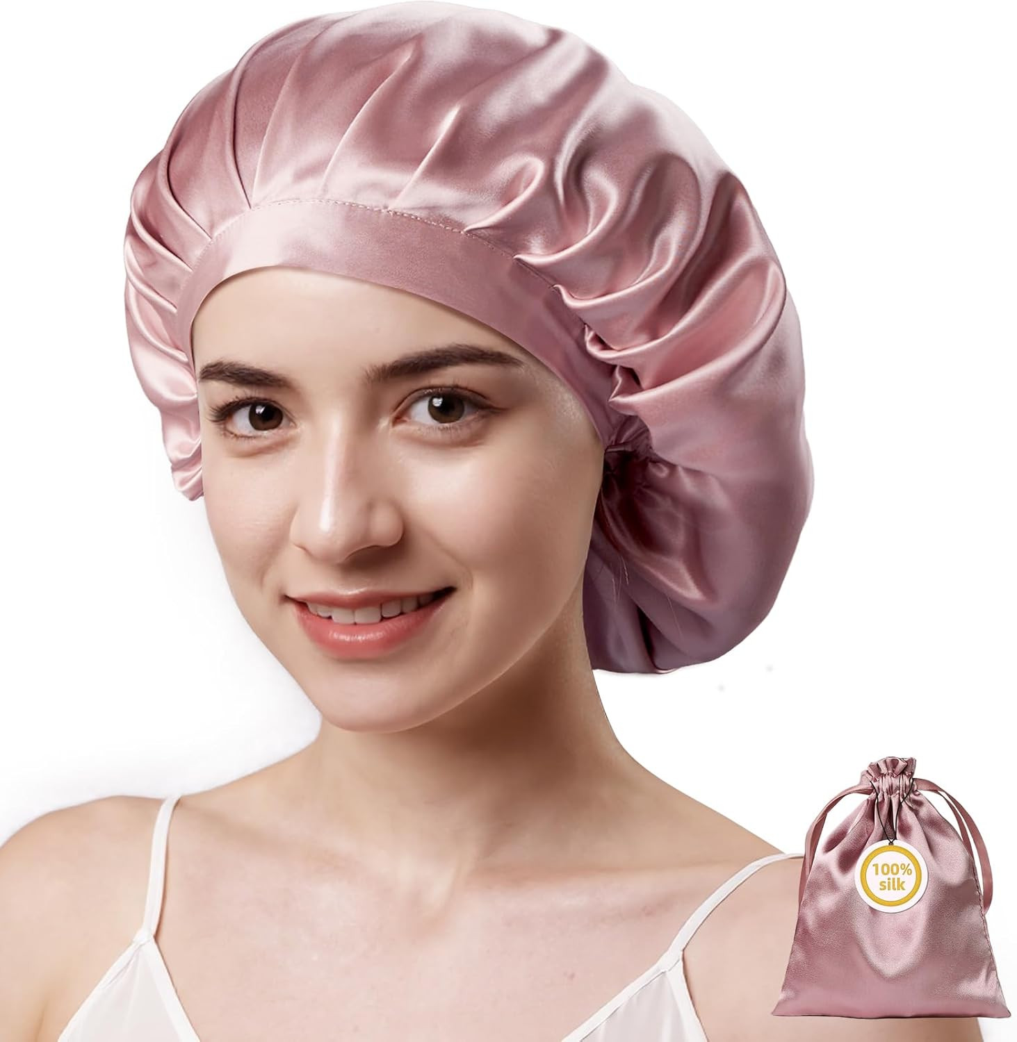 100% Mulberry Silk Bonnet for Sleeping Women, 22 Momme Double Layer Silk