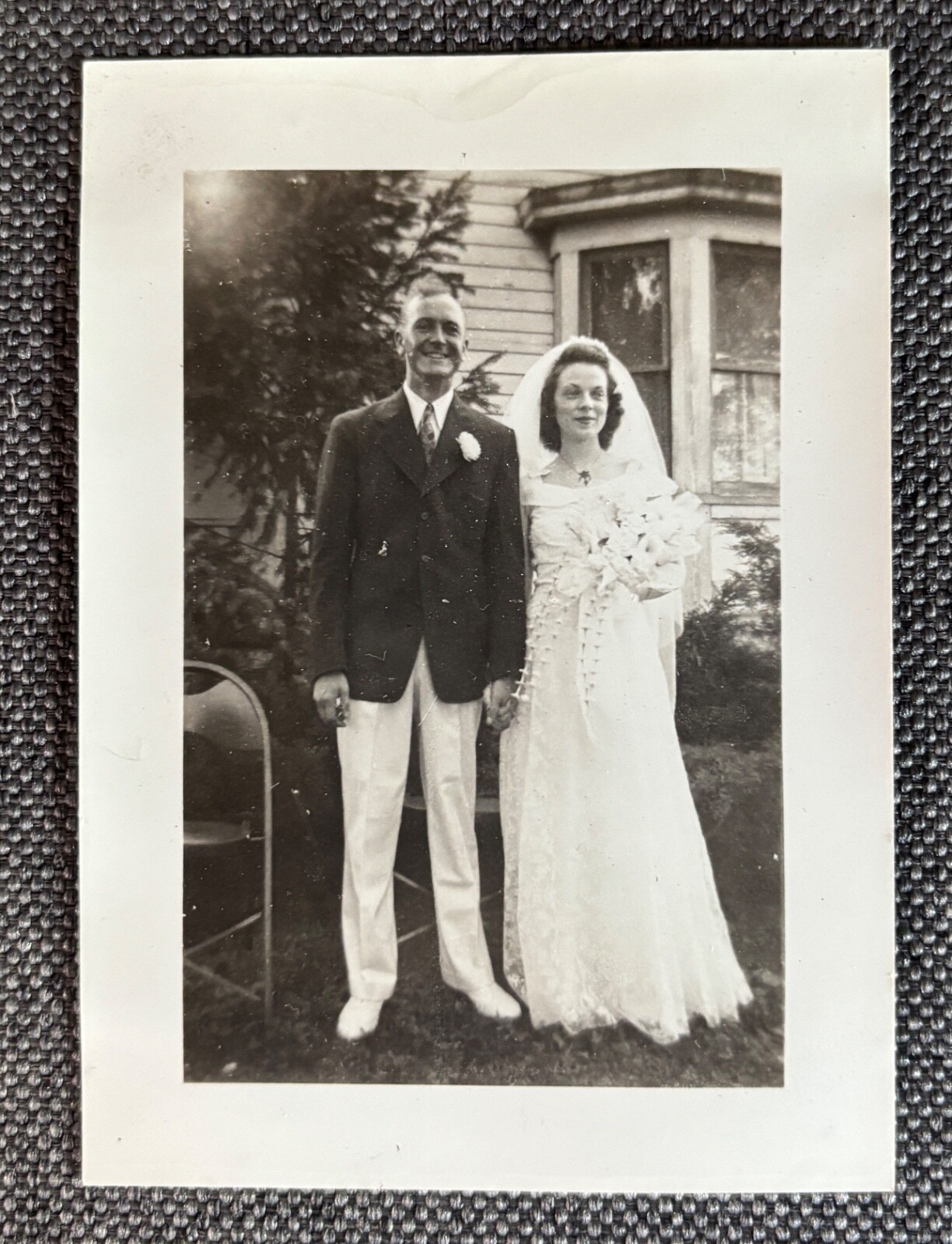 1941 Lovely Couple Outside On Their Wedding Day Vintage Original Photo Love