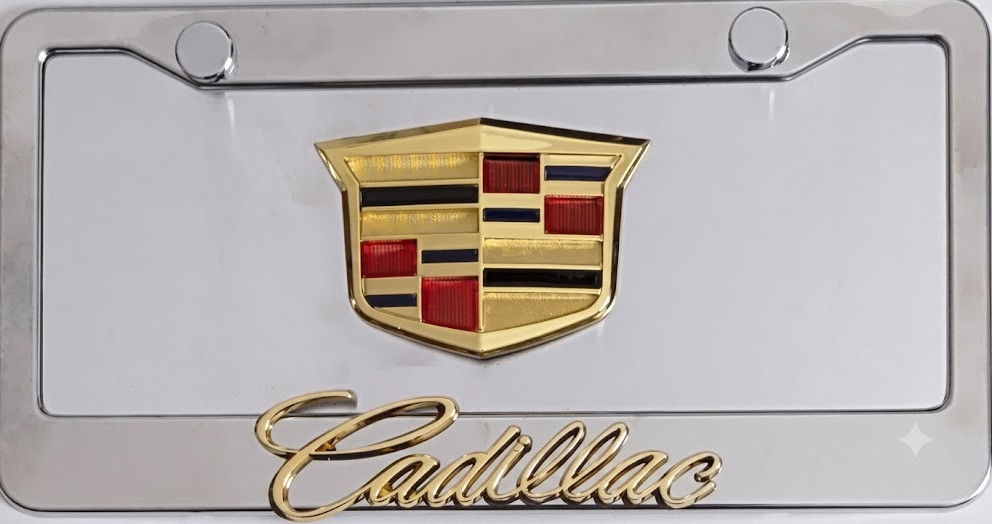 Cadillac 3D Gold Plated Dual Logo  License Plate